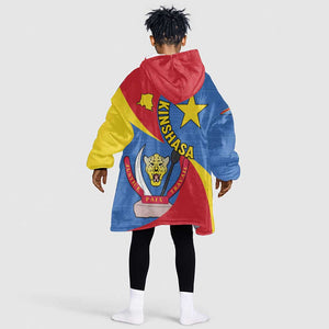 Congo-Kinshasa Independence Day Kid Wearable Blanket Hoodie Coat Of Arms - African Pattern