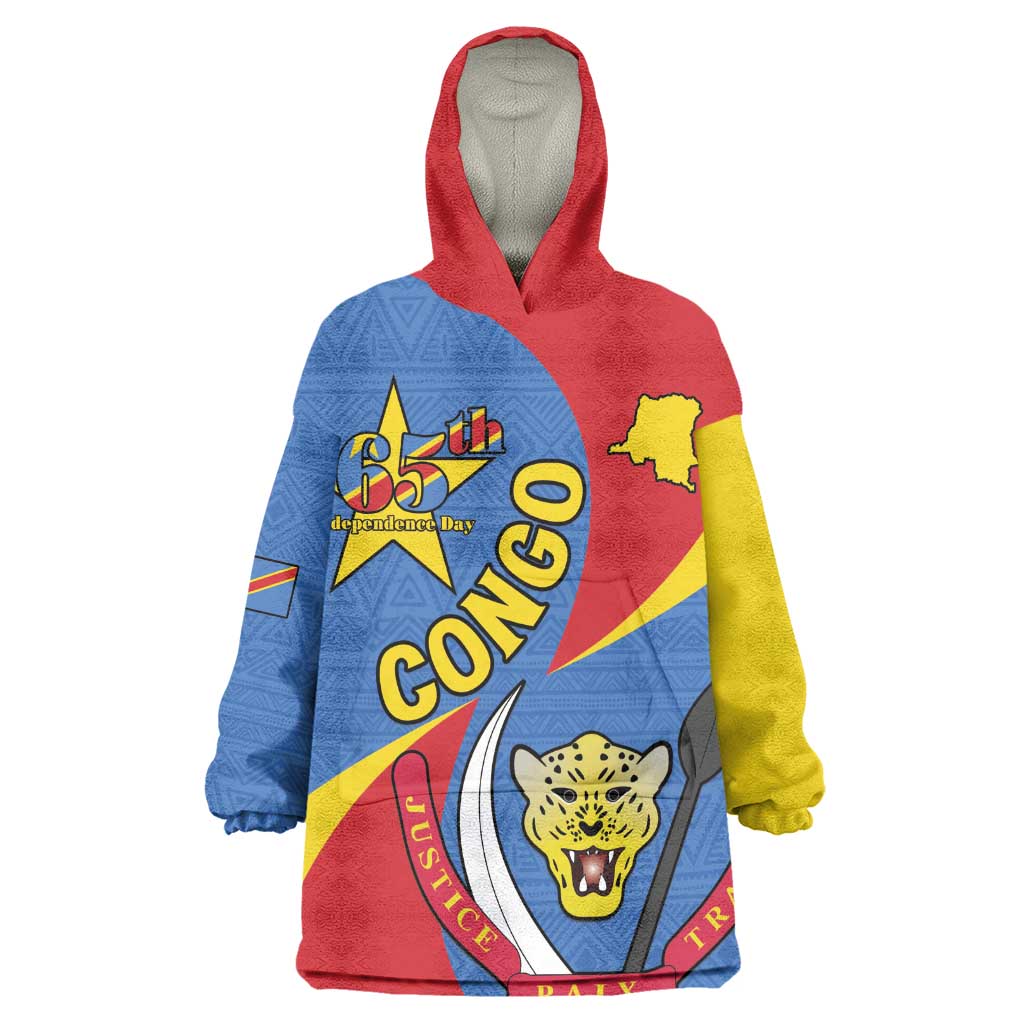 Congo-Kinshasa Independence Day Kid Wearable Blanket Hoodie Coat Of Arms - African Pattern