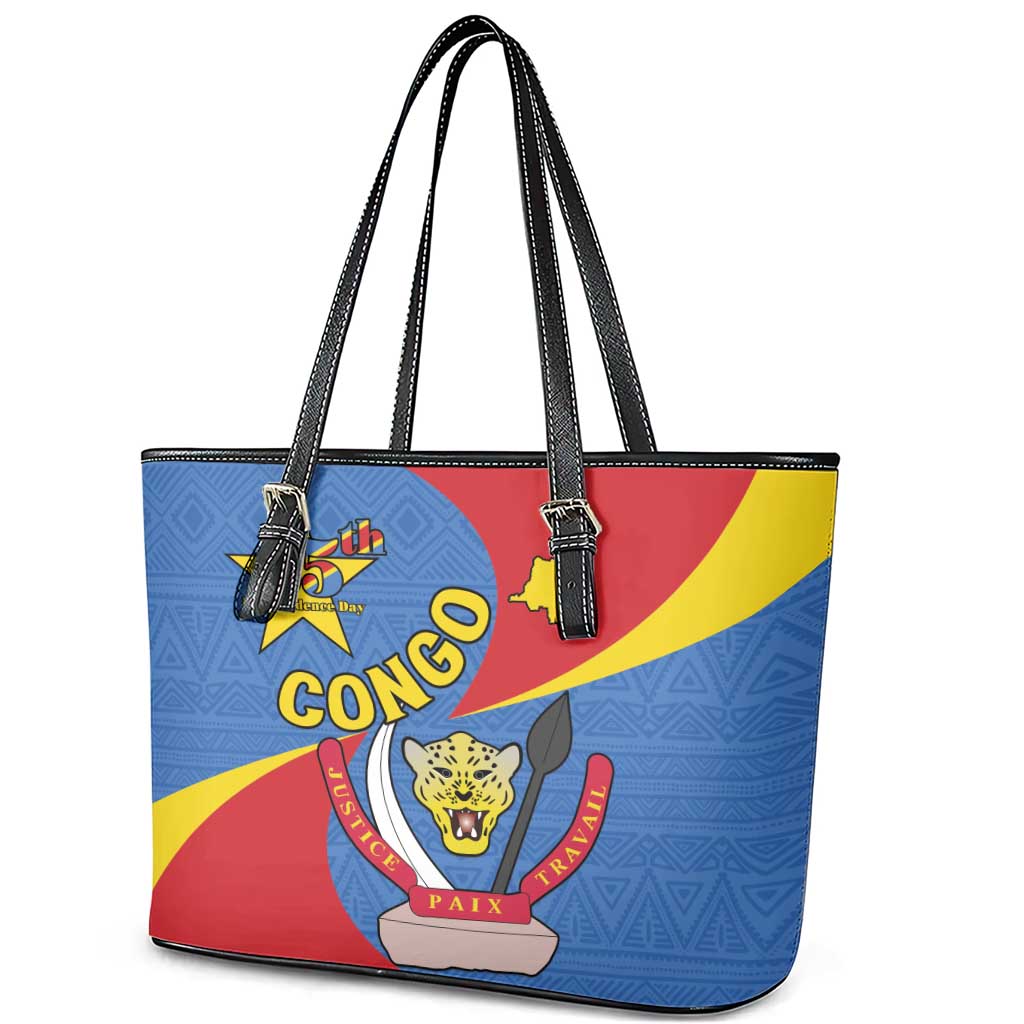 Congo-Kinshasa Independence Day Leather Tote Bag Coat Of Arms - African Pattern