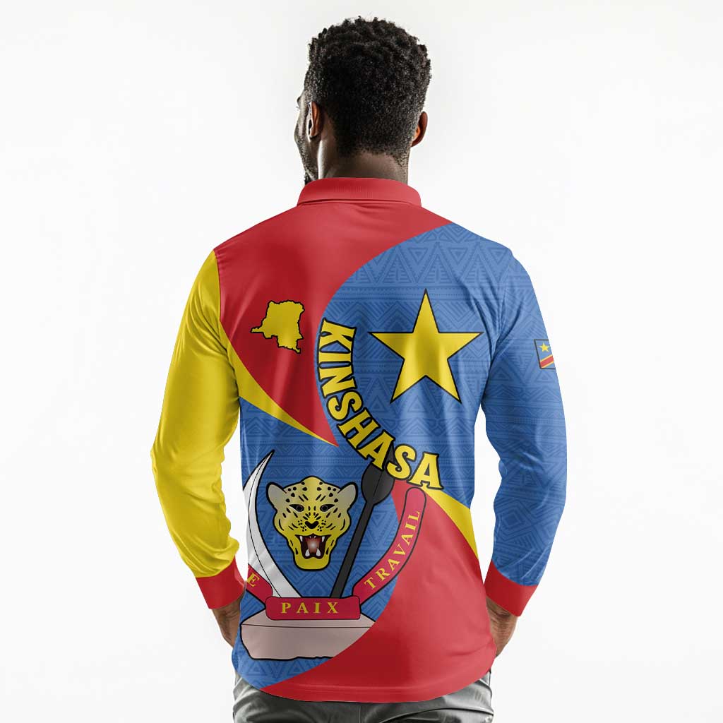 Congo-Kinshasa Independence Day Long Sleeve Polo Shirt Coat Of Arms - African Pattern