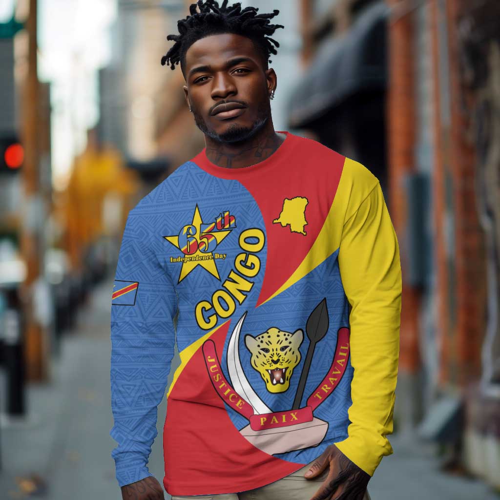 Congo-Kinshasa Independence Day Long Sleeve Shirt Coat Of Arms - African Pattern