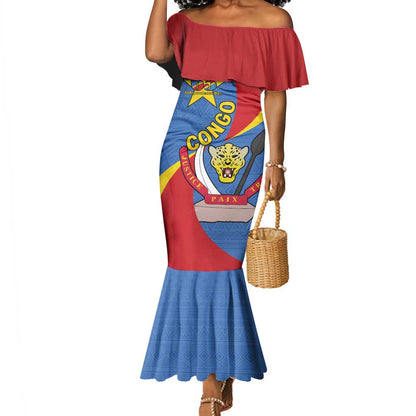 Congo-Kinshasa Independence Day Mermaid Dress Coat Of Arms - African Pattern