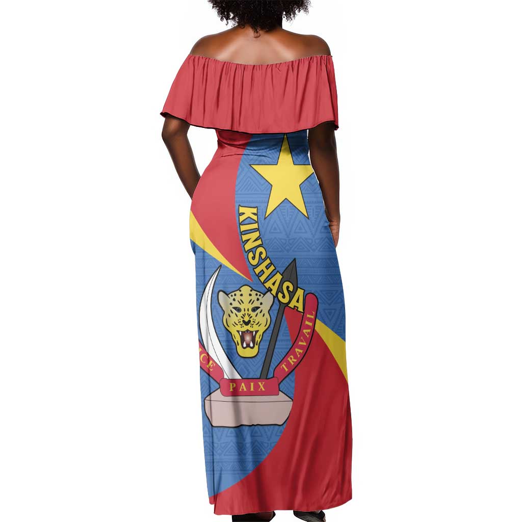 Congo-Kinshasa Independence Day Off Shoulder Maxi Dress Coat Of Arms - African Pattern