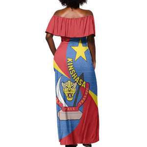 Congo-Kinshasa Independence Day Off Shoulder Maxi Dress Coat Of Arms - African Pattern