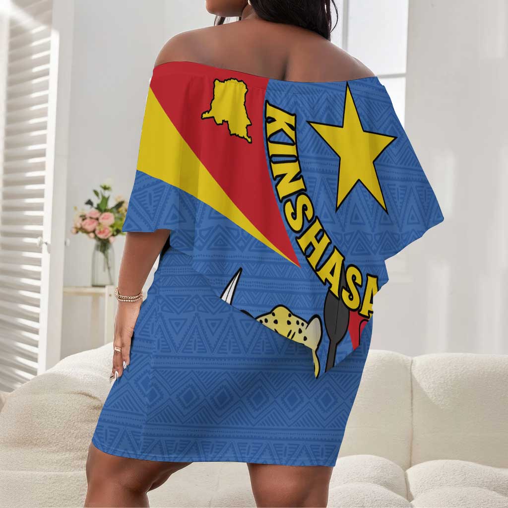 Congo-Kinshasa Independence Day Off Shoulder Short Dress Coat Of Arms - African Pattern