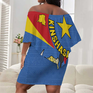 Congo-Kinshasa Independence Day Off Shoulder Short Dress Coat Of Arms - African Pattern