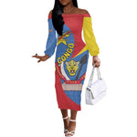 Congo-Kinshasa Independence Day Off The Shoulder Long Sleeve Dress Coat Of Arms - African Pattern