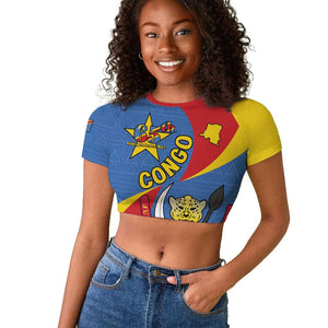 Congo-Kinshasa Independence Day Raglan Cropped T shirt Coat Of Arms - African Pattern