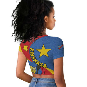 Congo-Kinshasa Independence Day Raglan Cropped T shirt Coat Of Arms - African Pattern