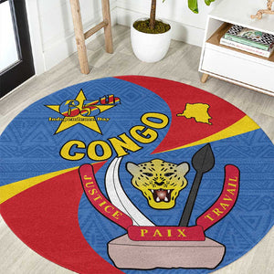 Congo-Kinshasa Independence Day Round Carpet Coat Of Arms - African Pattern