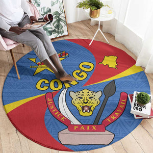 Congo-Kinshasa Independence Day Round Carpet Coat Of Arms - African Pattern