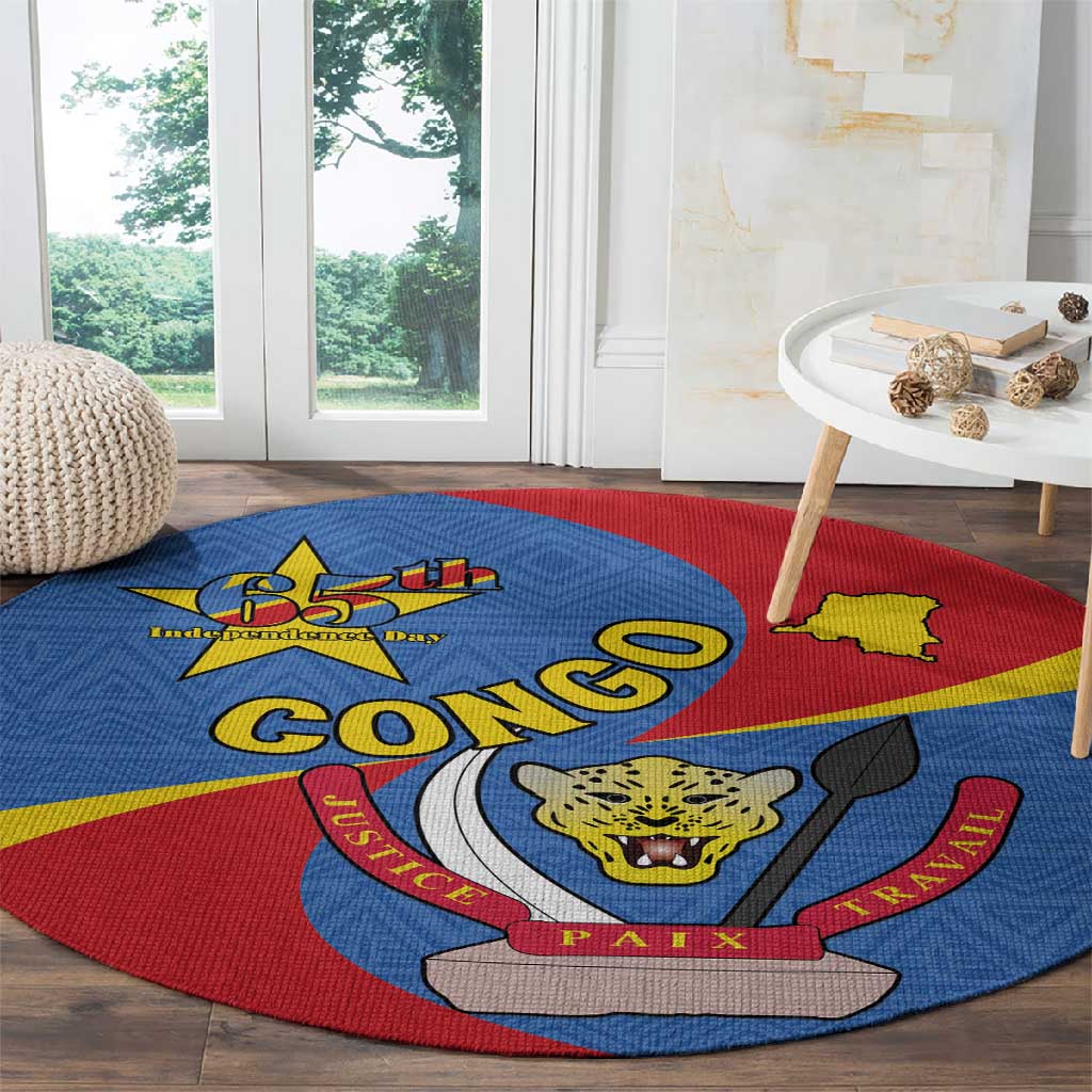 Congo-Kinshasa Independence Day Round Carpet Coat Of Arms - African Pattern
