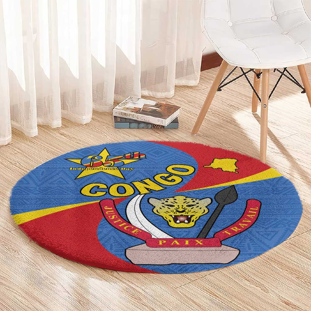 Congo-Kinshasa Independence Day Round Carpet Coat Of Arms - African Pattern