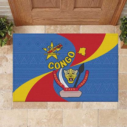 Congo-Kinshasa Independence Day Rubber Doormat Coat Of Arms - African Pattern