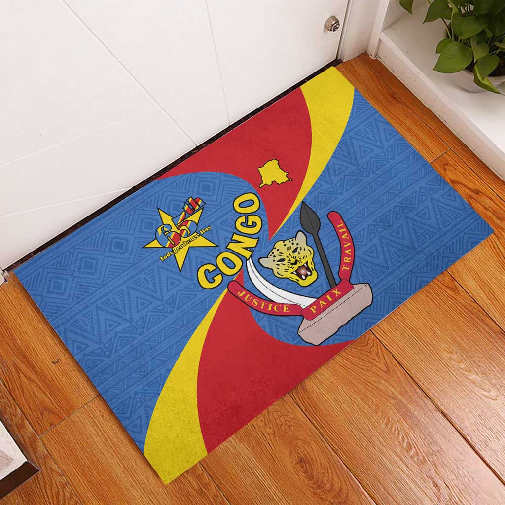Congo-Kinshasa Independence Day Rubber Doormat Coat Of Arms - African Pattern