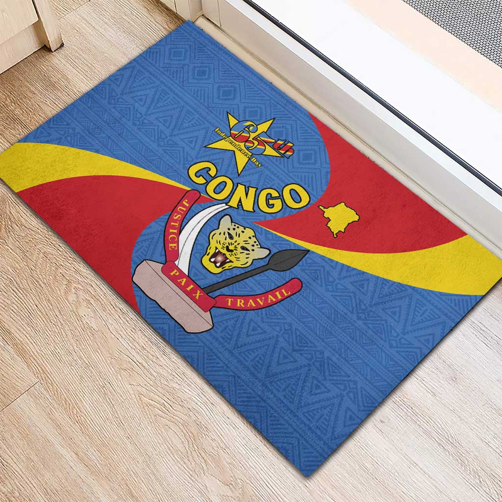 Congo-Kinshasa Independence Day Rubber Doormat Coat Of Arms - African Pattern