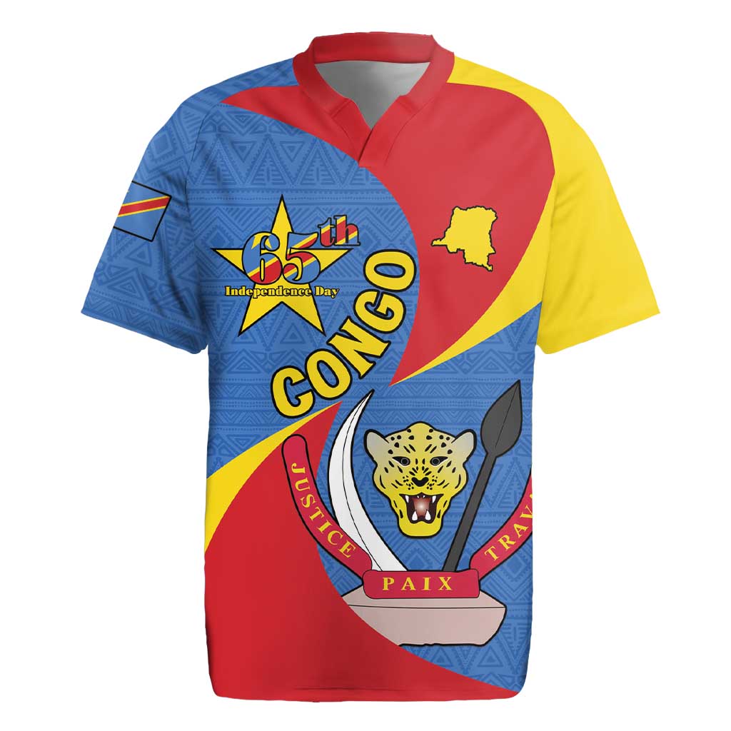 Congo-Kinshasa Independence Day Rugby Jersey Coat Of Arms - African Pattern