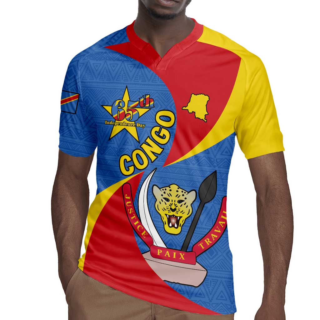 Congo-Kinshasa Independence Day Rugby Jersey Coat Of Arms - African Pattern