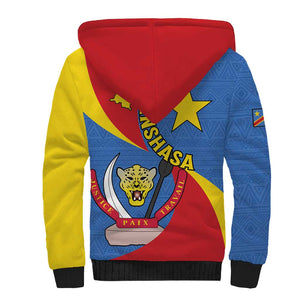 Congo-Kinshasa Independence Day Sherpa Hoodie Coat Of Arms - African Pattern