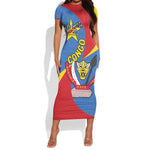 Congo-Kinshasa Independence Day Short Sleeve Bodycon Dress Coat Of Arms - African Pattern LT15