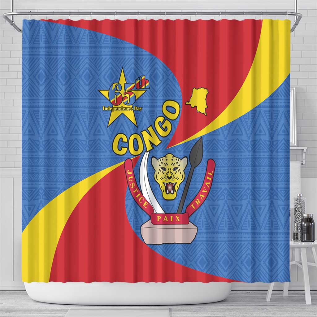 Congo-Kinshasa Independence Day Shower Curtain Coat Of Arms - African Pattern