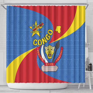 Congo-Kinshasa Independence Day Shower Curtain Coat Of Arms - African Pattern