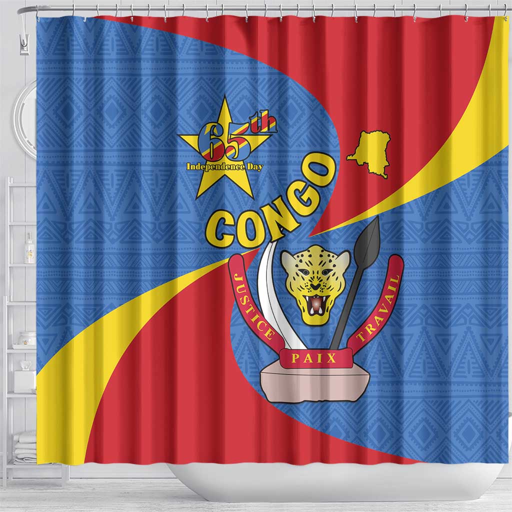 Congo-Kinshasa Independence Day Shower Curtain Coat Of Arms - African Pattern