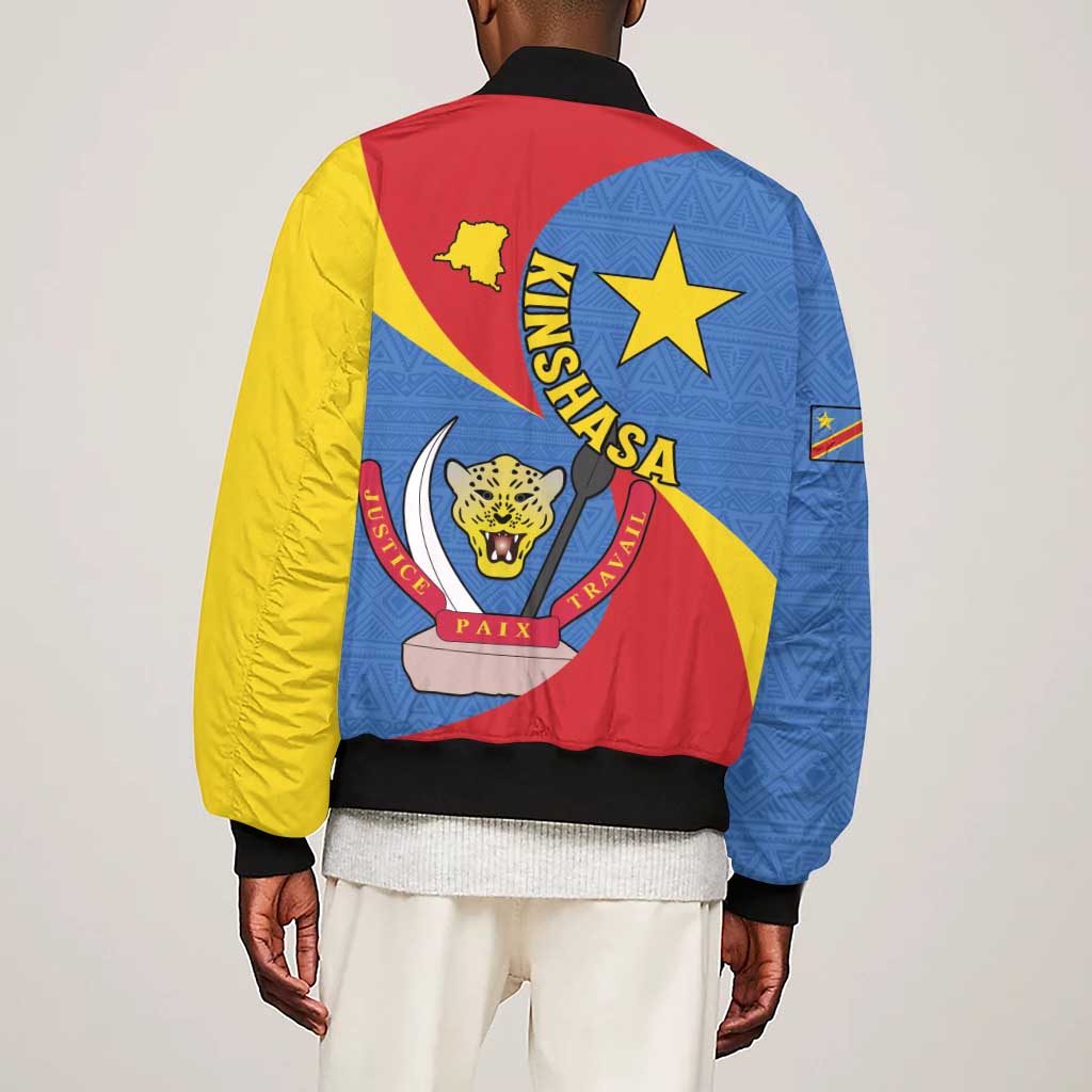 Congo-Kinshasa Independence Day Sleeve Zip Bomber Jacket Coat Of Arms - African Pattern