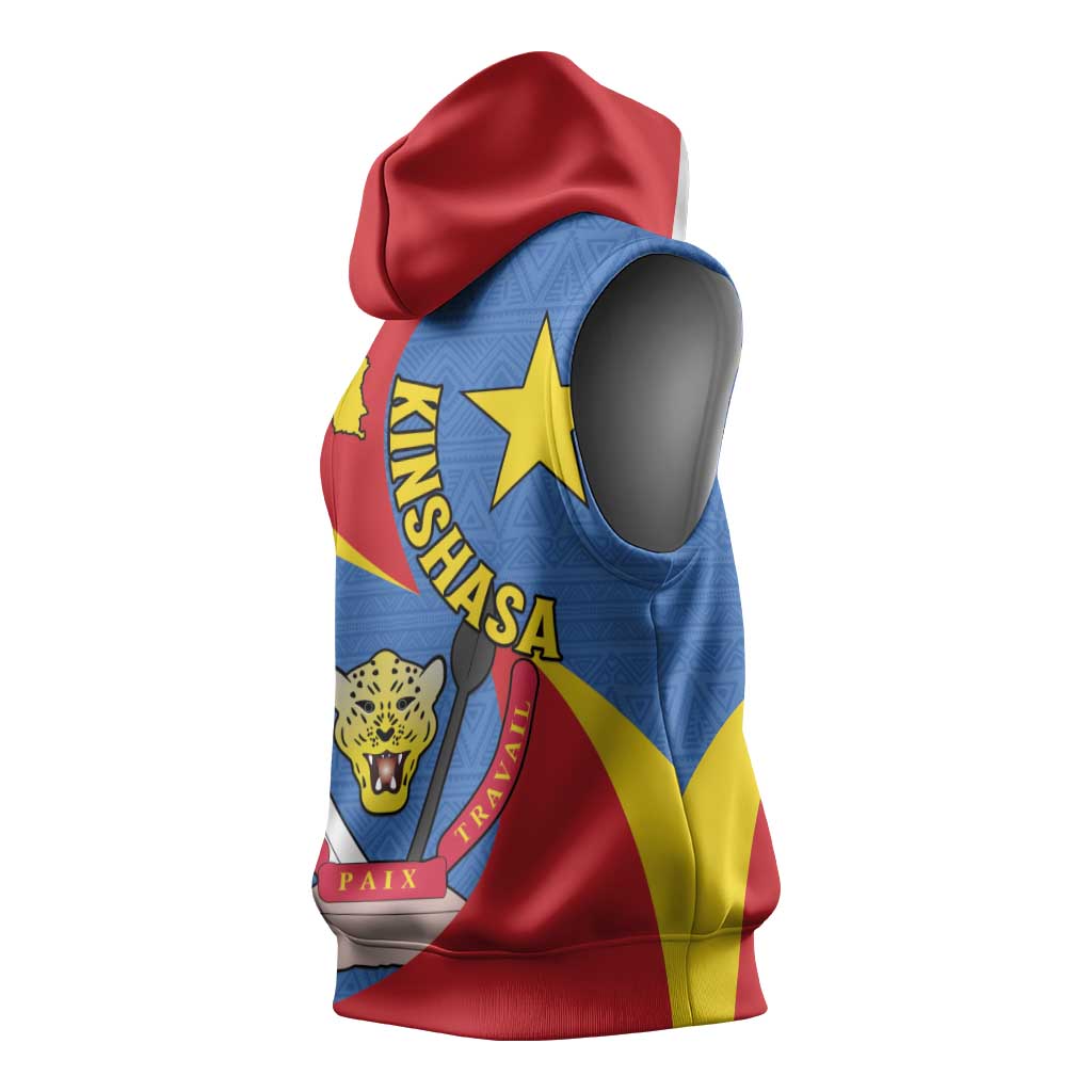 Congo-Kinshasa Independence Day Sleeveless Hoodie Coat Of Arms - African Pattern - African Pride