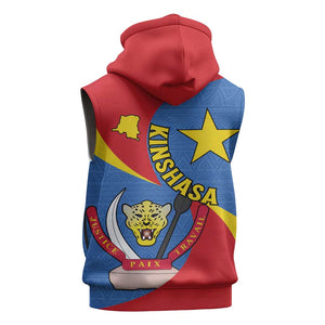 Congo-Kinshasa Independence Day Sleeveless Zip Hoodie Coat Of Arms - African Pattern - African Pride
