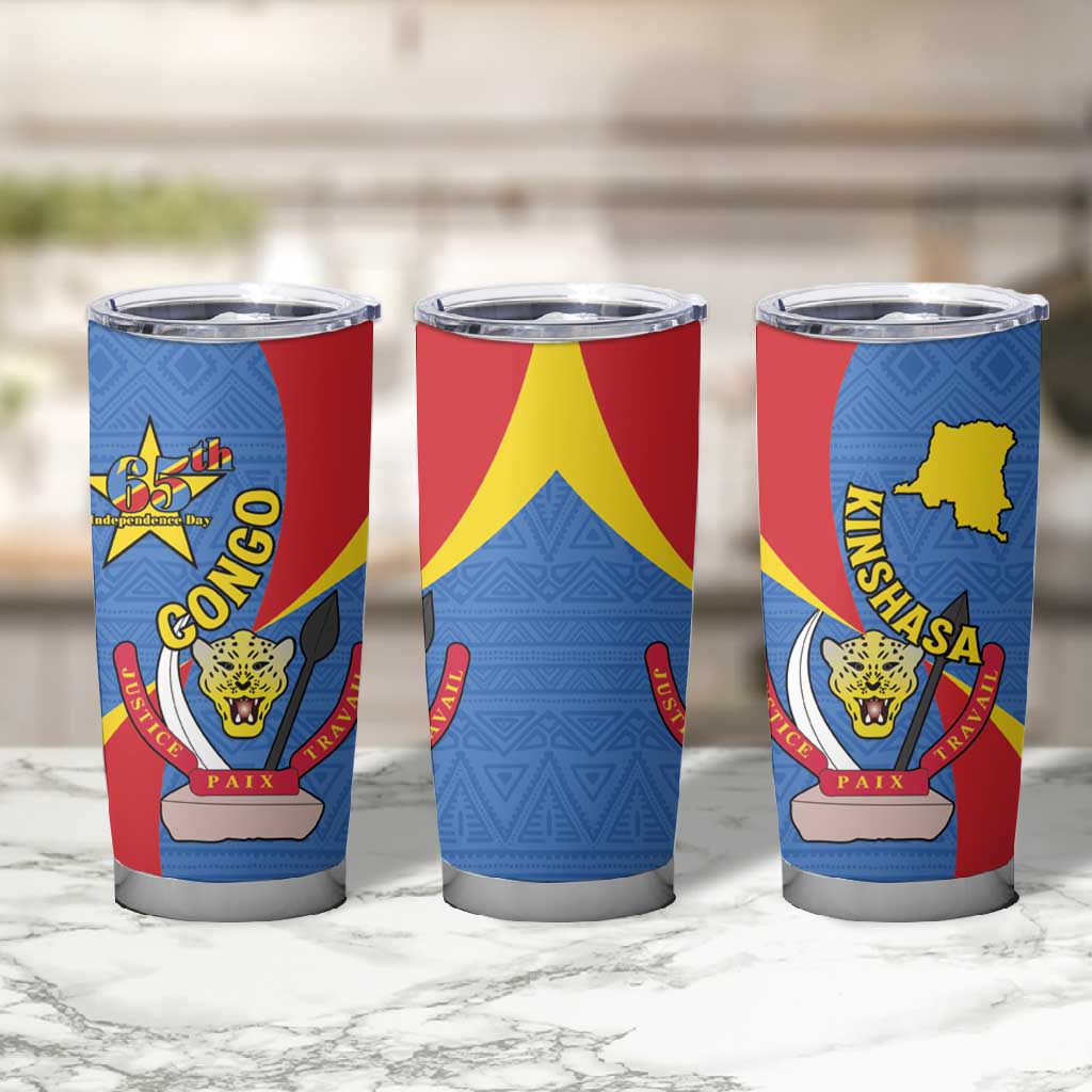 Congo-Kinshasa Independence Day Tumbler Cup Coat Of Arms - African Pattern