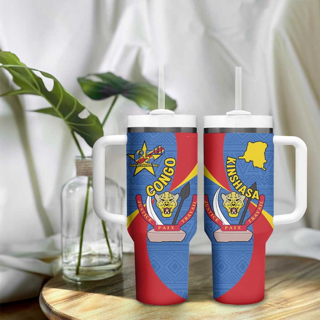 Congo-Kinshasa Independence Day Tumbler With Handle Coat Of Arms - African Pattern