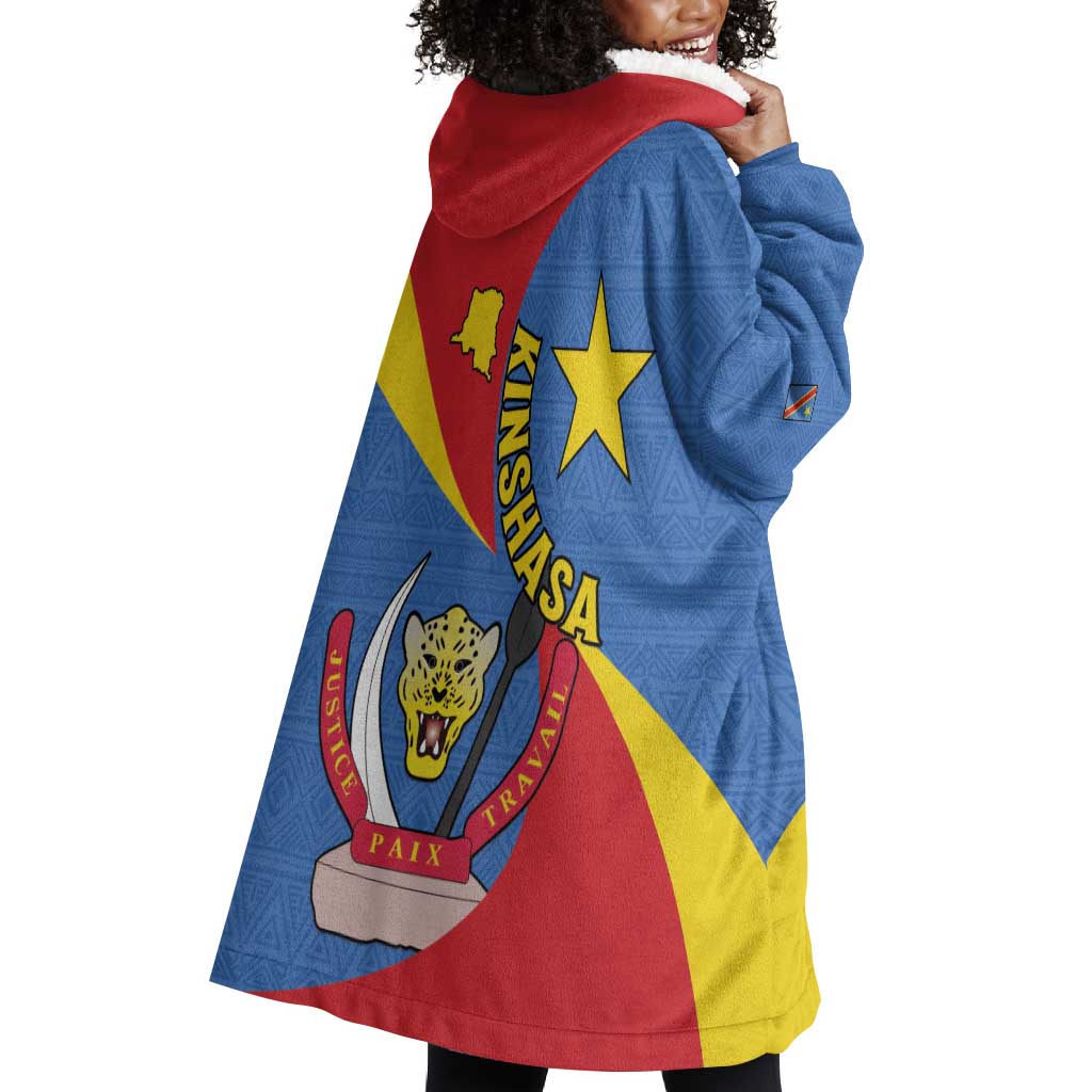 Congo-Kinshasa Independence Day Wearable Blanket Hoodie Coat Of Arms - African Pattern