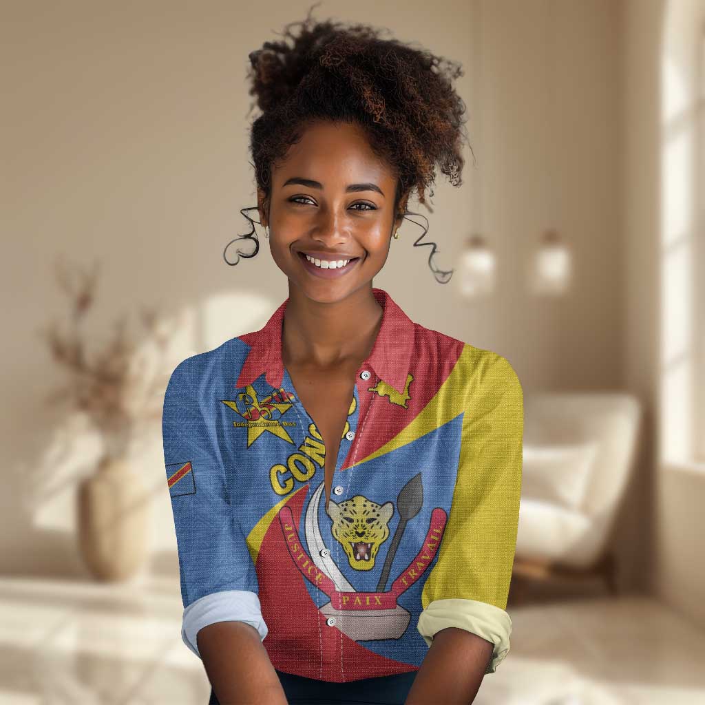 Congo-Kinshasa Independence Day Women Casual Shirt Coat Of Arms - African Pattern