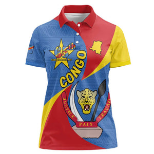 Congo-Kinshasa Independence Day Women Polo Shirt Coat Of Arms - African Pattern