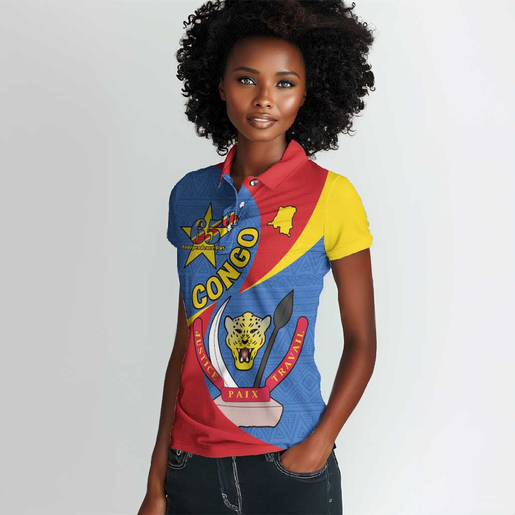 Congo-Kinshasa Independence Day Women Polo Shirt Coat Of Arms - African Pattern