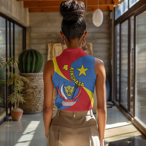 Congo-Kinshasa Independence Day Women Sleeveless Polo Shirt Coat Of Arms - African Pattern