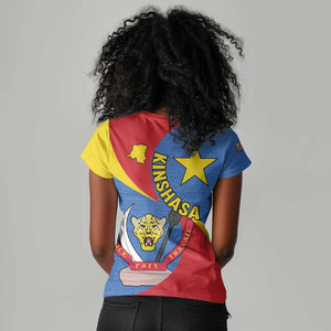 Congo-Kinshasa Independence Day Women V-Neck T-Shirt Coat Of Arms - African Pattern
