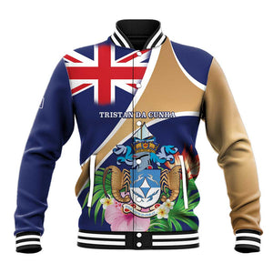 Personalized Tristan da Cunha Baseball Jacket Coat Of Arms Tropical Flowers