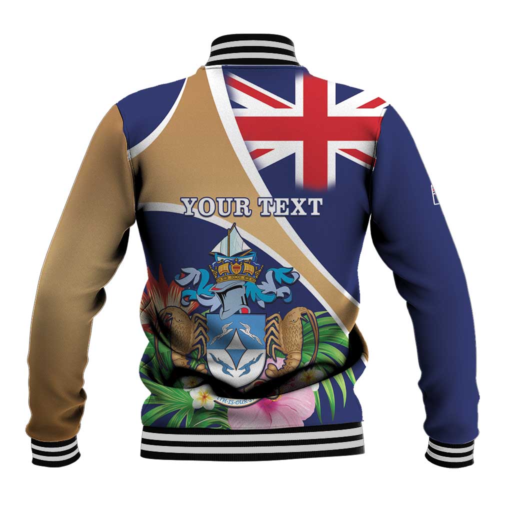 Personalized Tristan da Cunha Baseball Jacket Coat Of Arms Tropical Flowers