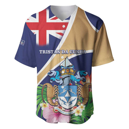 Personalized Tristan da Cunha Baseball Jersey Coat Of Arms Tropical Flowers