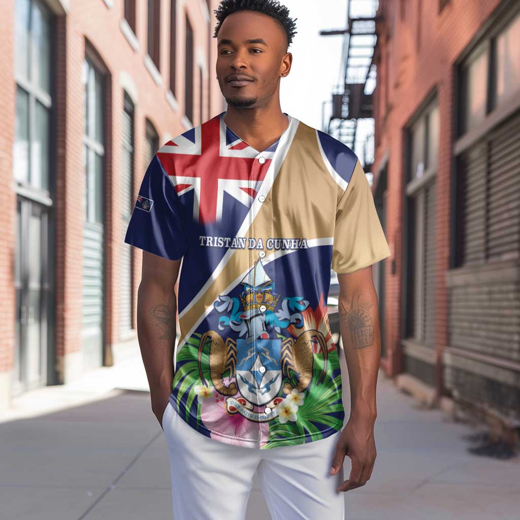 Personalized Tristan da Cunha Baseball Jersey Coat Of Arms Tropical Flowers