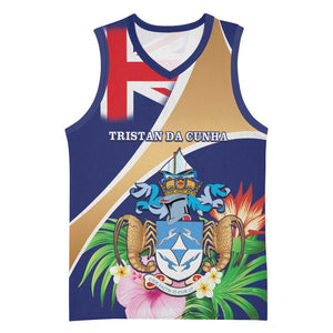 Personalized Tristan da Cunha Basketball Jersey Coat Of Arms Tropical Flowers - African Pride