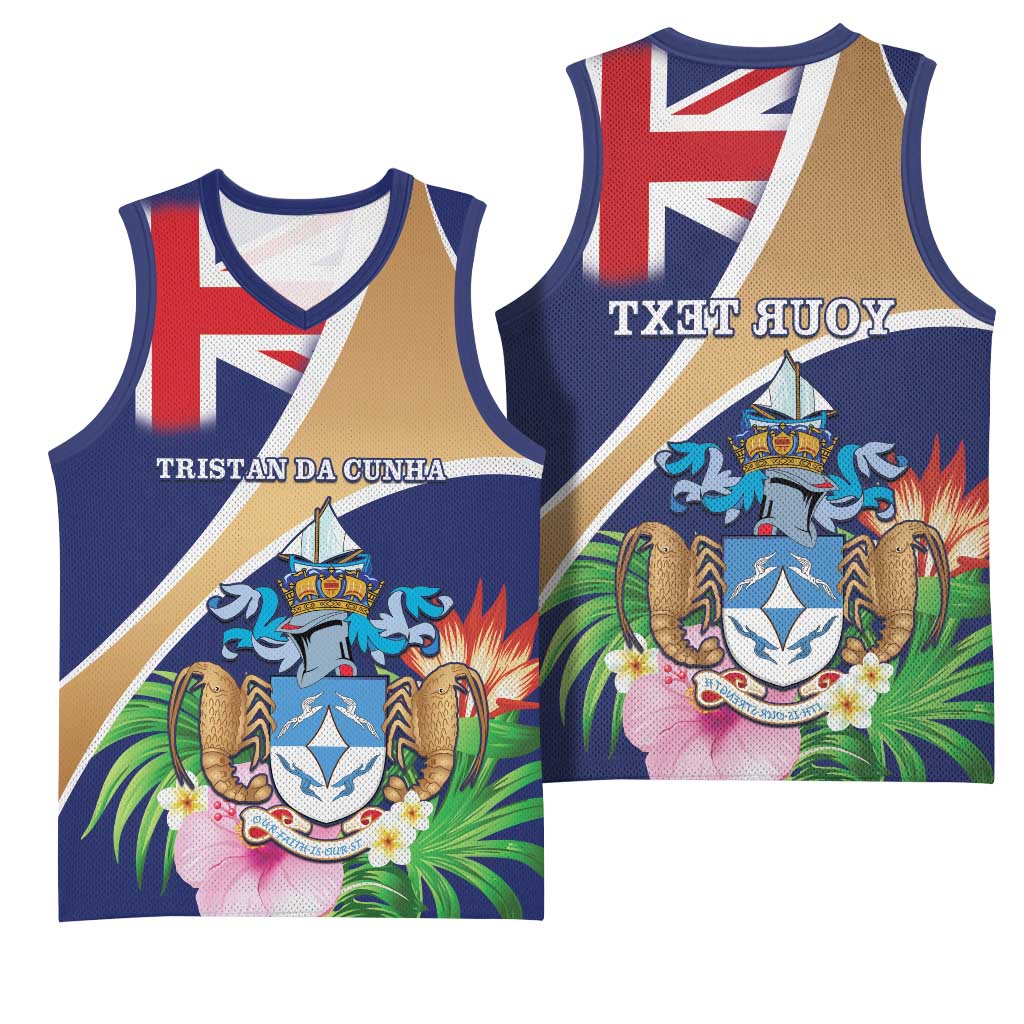 Personalized Tristan da Cunha Basketball Jersey Coat Of Arms Tropical Flowers - African Pride