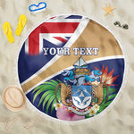 Personalized Tristan da Cunha Beach Blanket Coat Of Arms Tropical Flowers