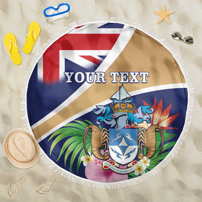 Personalized Tristan da Cunha Beach Blanket Coat Of Arms Tropical Flowers