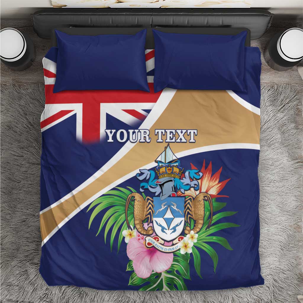 Personalized Tristan da Cunha Bedding Set Coat Of Arms Tropical Flowers