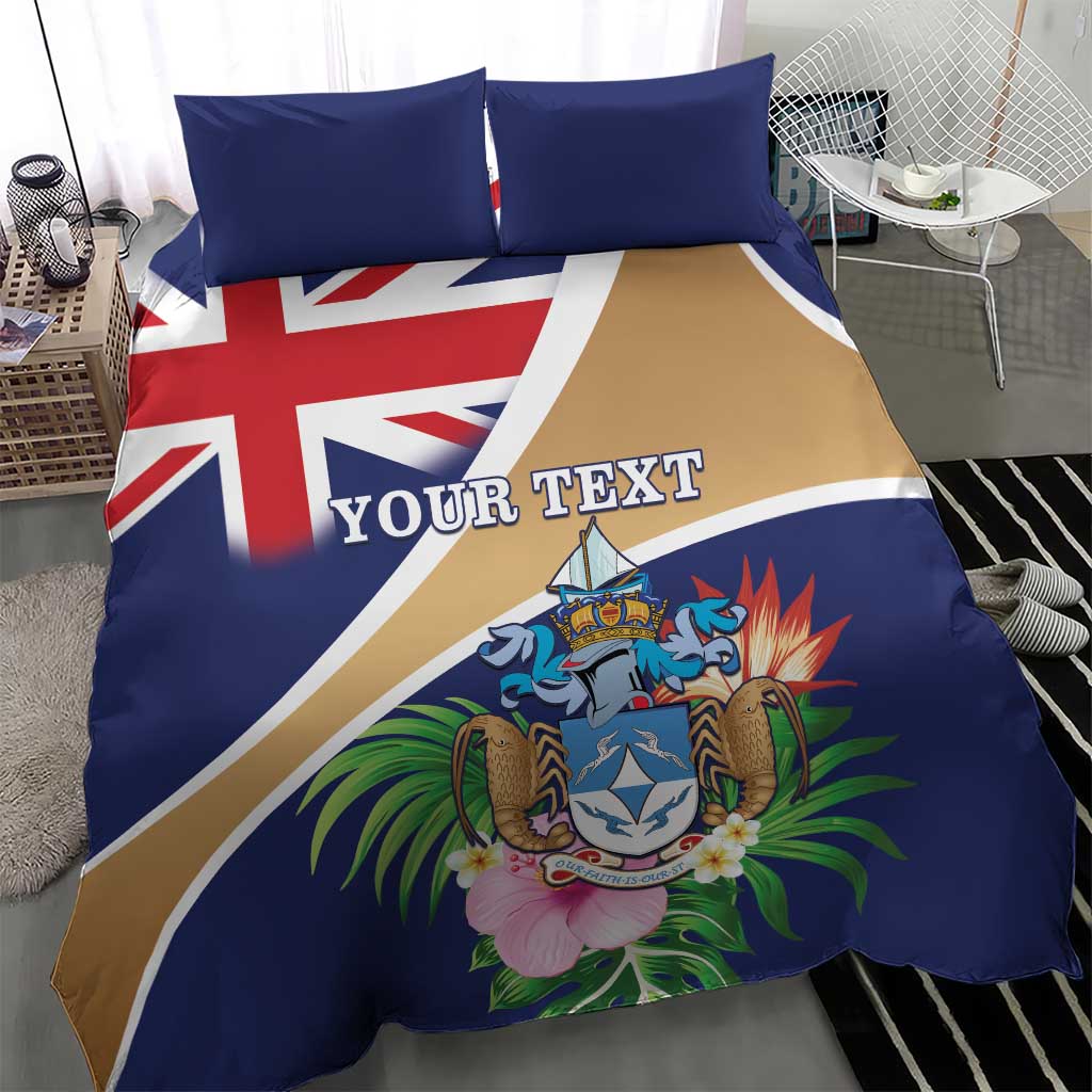 Personalized Tristan da Cunha Bedding Set Coat Of Arms Tropical Flowers