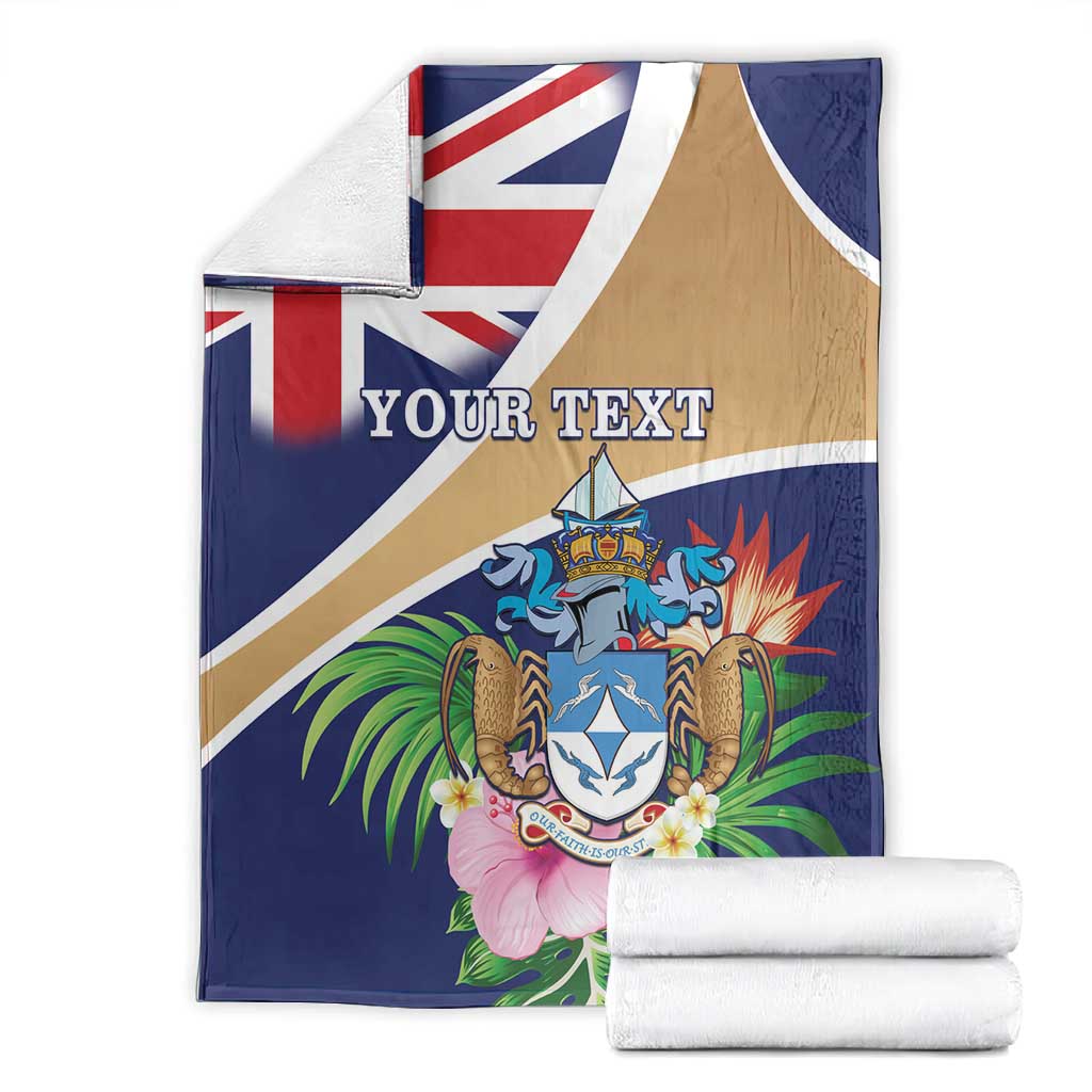 Personalized Tristan da Cunha Blanket Coat Of Arms Tropical Flowers