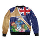 Personalized Tristan da Cunha Bomber Jacket Coat Of Arms Tropical Flowers